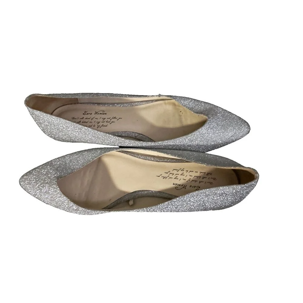 Zara Silver Glitter Pointed Toe Flats Size 5 5